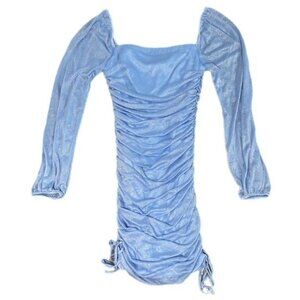 Jump Apparel Fittted Ruched Sparkly Metallic Formal Mini Dress Blue Size XS